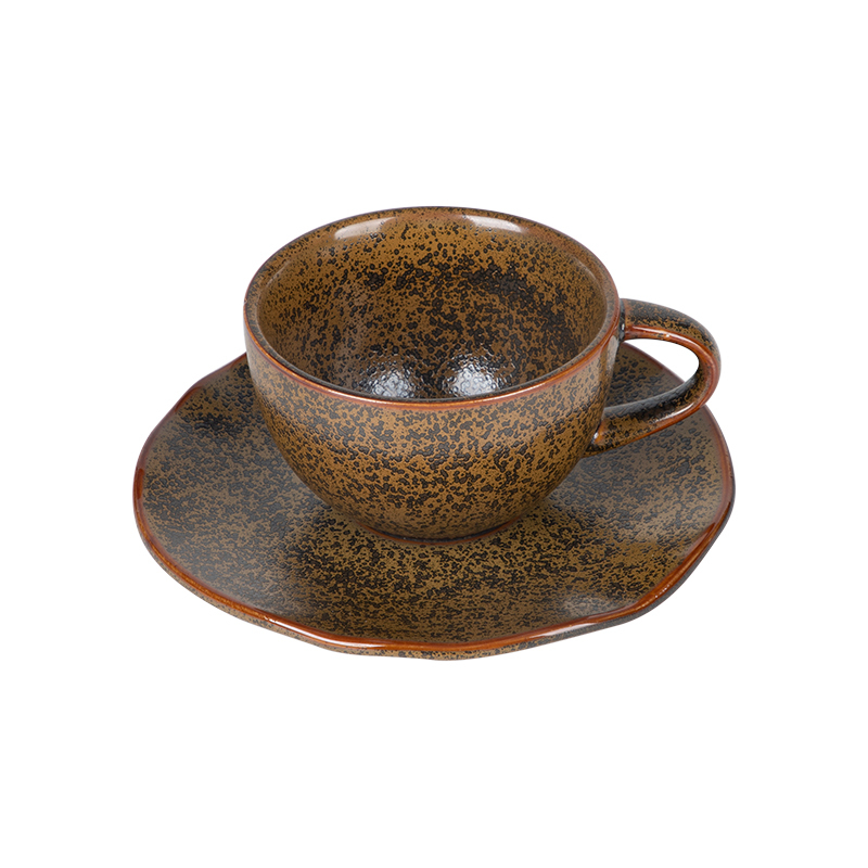 Ceramic Cup Sets, 225ml Coffee Cup And Saucer, Rustic Ceramic Cappuccino Coffee Cup For Restaurant