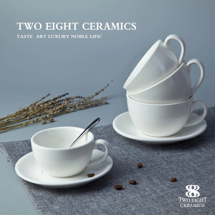 Restaurant Ceramic Espresso Cup, Cafe Mug Cup, White Tea Cup Sets Saucer