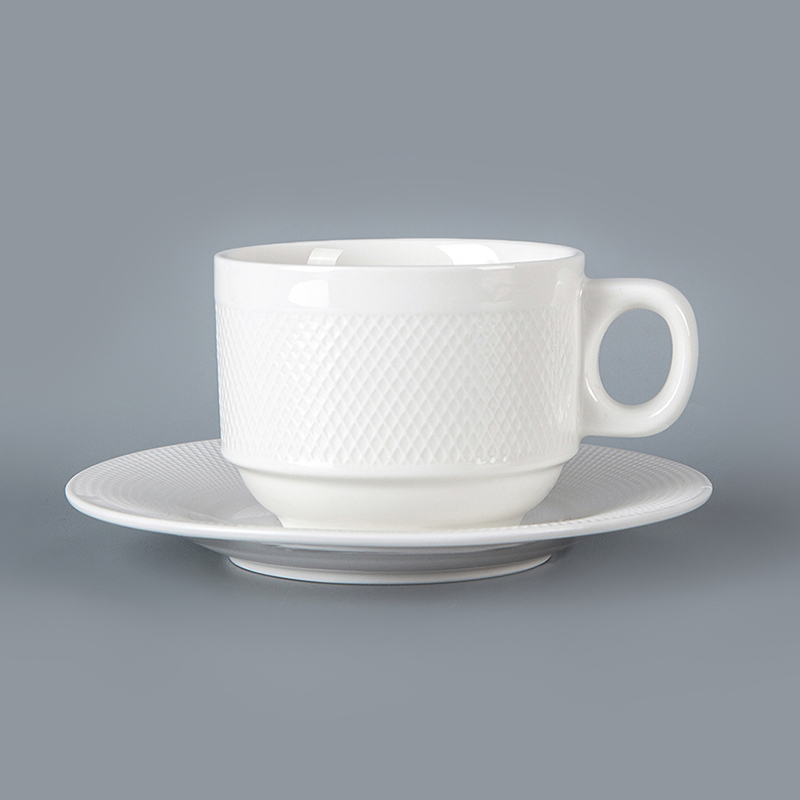 Wholesale White Ceramic cups sets Stackable Espresso Cups,Small Cups Porcelain China, Coffee Cups and Saucer For Cafe