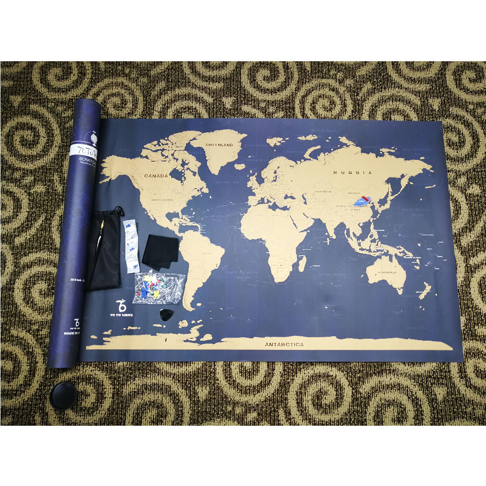 product-Giant Size 33 Inches Blue Color Scratch Off World Map Poster With Customized LOGO-Dezheng-im-1