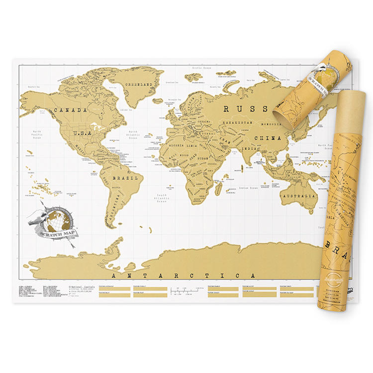 Custom Large Deluxe Custom Travel UK USA Gold Foil Coated Paper Scratch Off Map Scratch Off World Map Poster