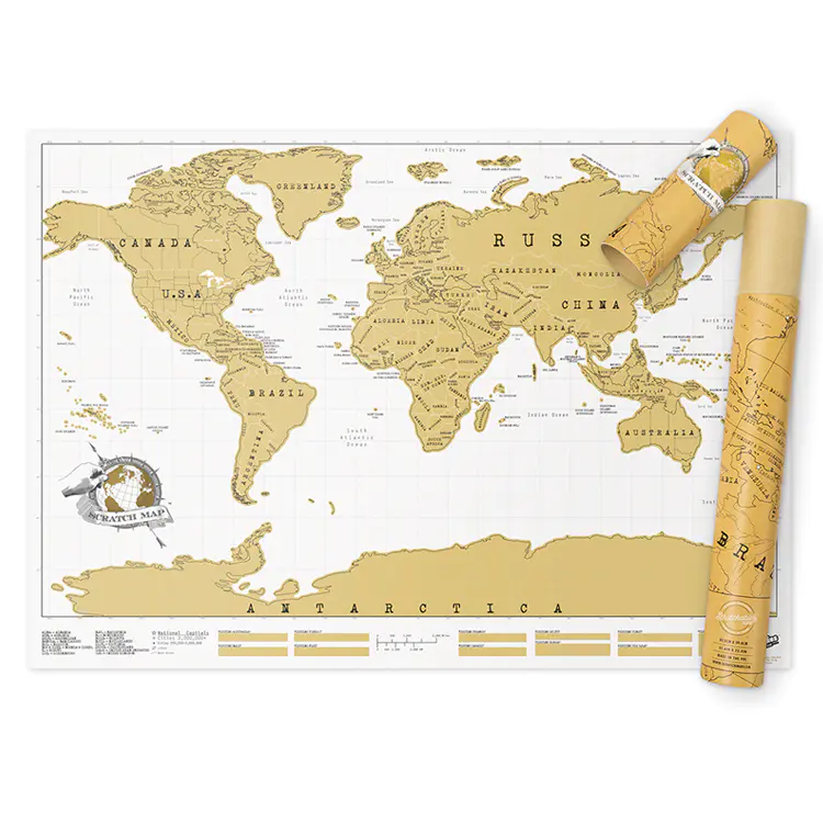 Custom Large Deluxe Custom Travel UK USA Gold Foil Coated Paper Scratch Off Map Scratch Off World Map Poster