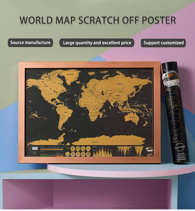 Deluxe Travel Edition Scratch Off World Map Poster Personalized