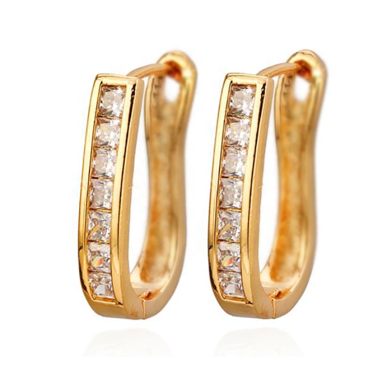 Simple Design Cz Inlaid 14 Karat Gold Hoop Earrings