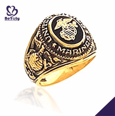 Manly etched Marines gold hot selling enamel silver ring