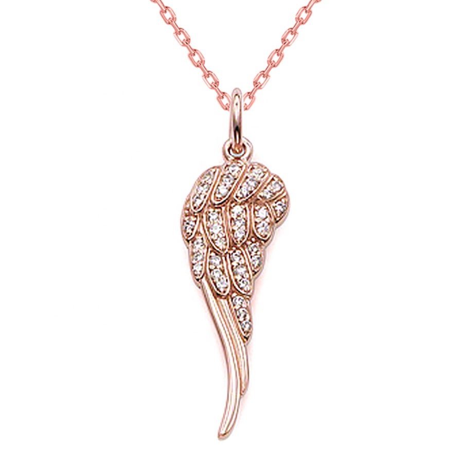 Rose Gold Wing Design Crystal Letter J Pendant Necklace