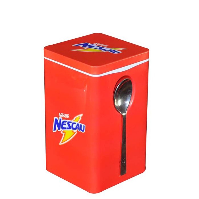 Wholesale square shape metal tin box bulk tea coffee sugar tin cans with spoon