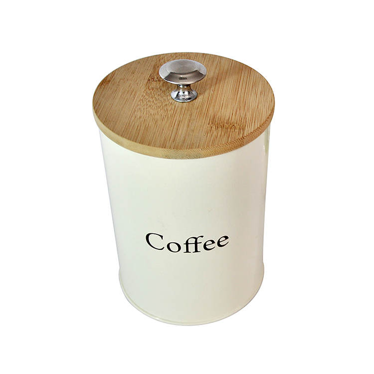 High quality round metal tea coffee canisters with wooden lid