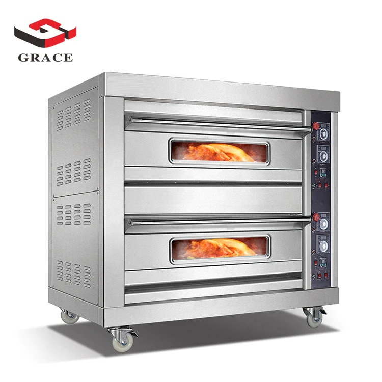 Hot Sale Commercial Kitchen 2 Deck 4 Tray Pizza Baking Equipment Stainless Steel Stone Gas Oven
