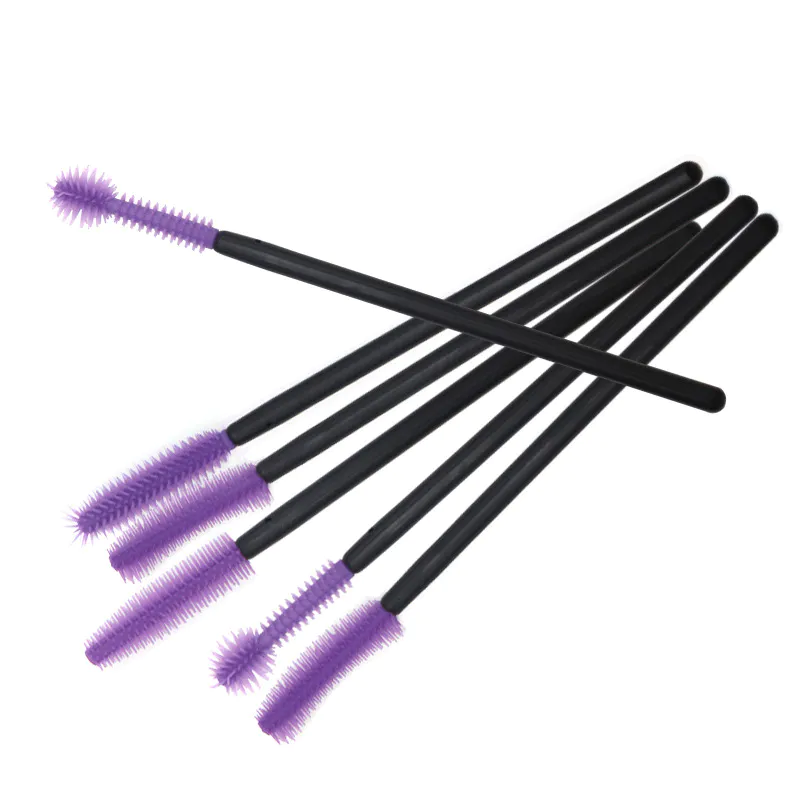 Hot sale 10CM length purple color plastic handle makeup silicone mascara brush