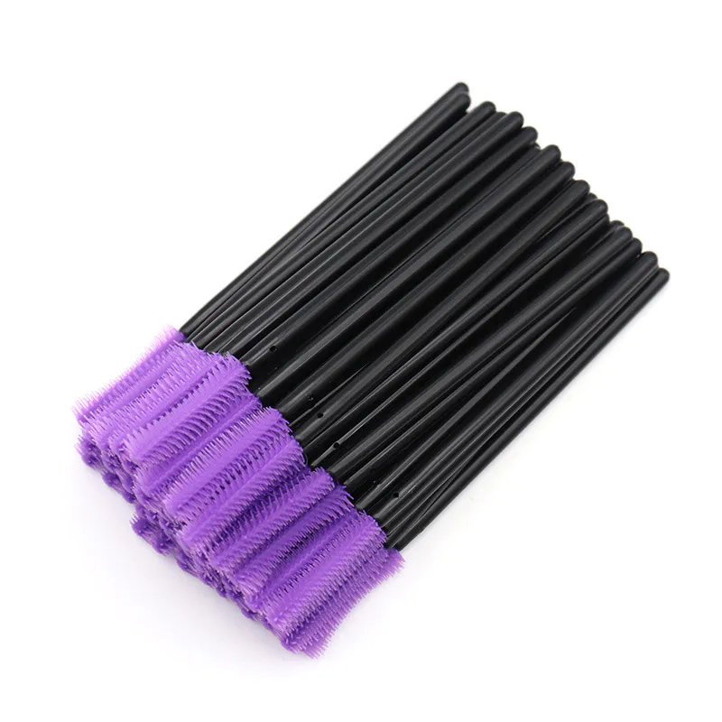 Hot sale 10CM length purple color plastic handle makeup silicone mascara brush