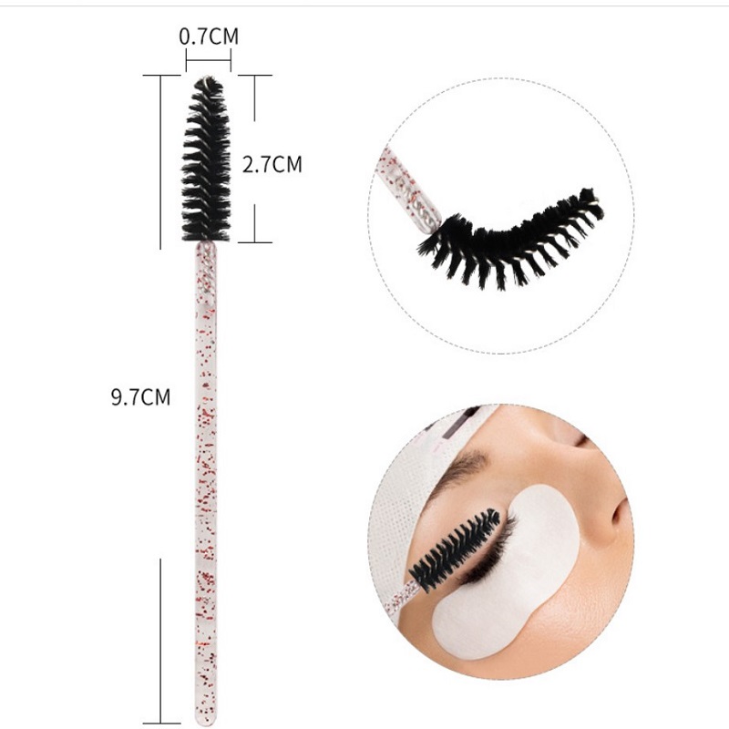 Low MOQ glitter plastic handle mascara cleaning disposable eyelash brush