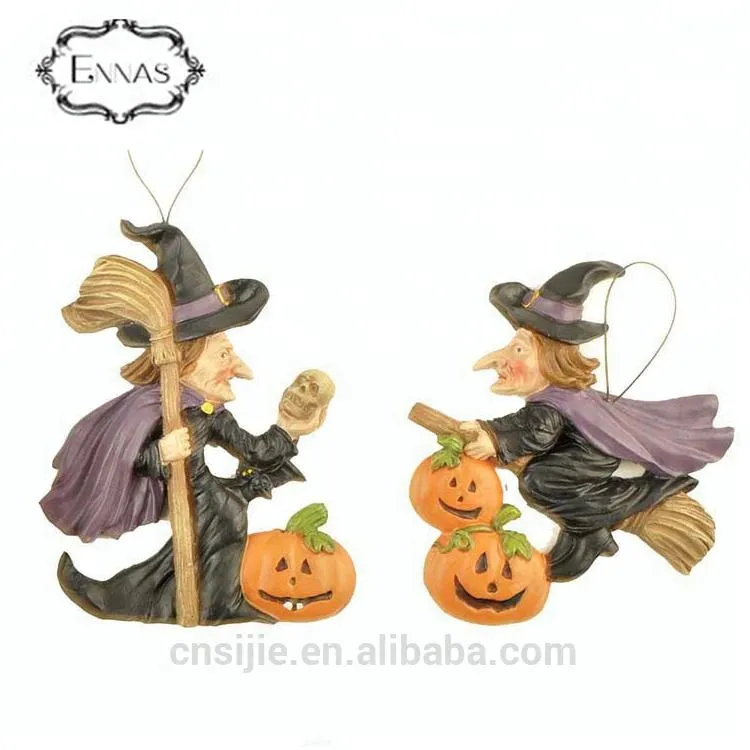 Small MOQ resin witch ornament for halloween decoration