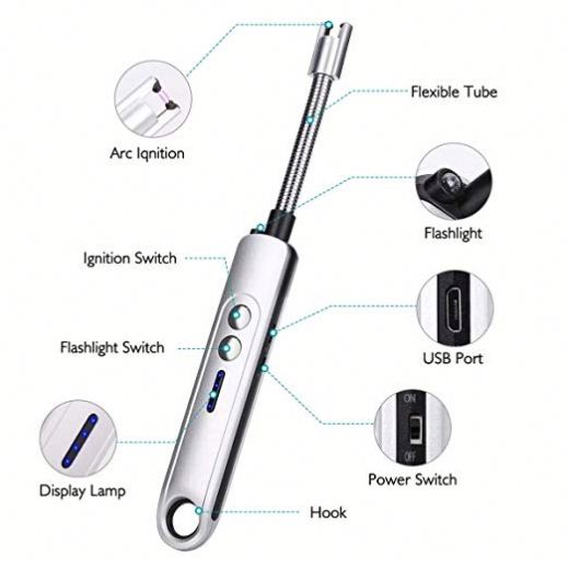 2018 New Outdoor BBQ lighter No Spark and Smell flameless Safety Switch and Windproof Foldable Rotatable Flexible Neck