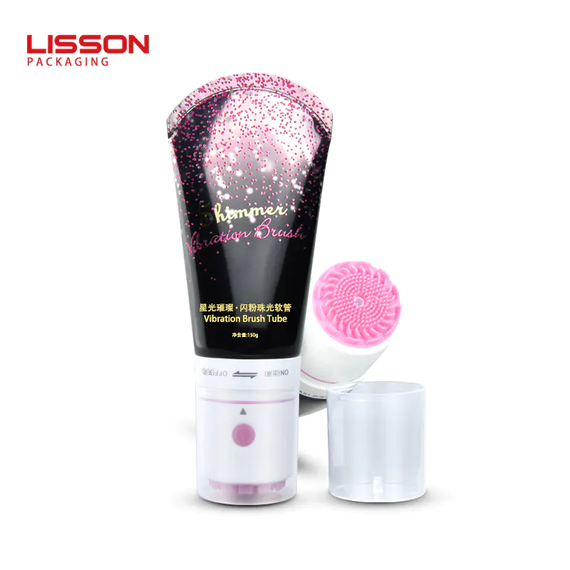 OEM 100 ml empty skincare vibration facial cleanser bottle packaging with soft brush applicator