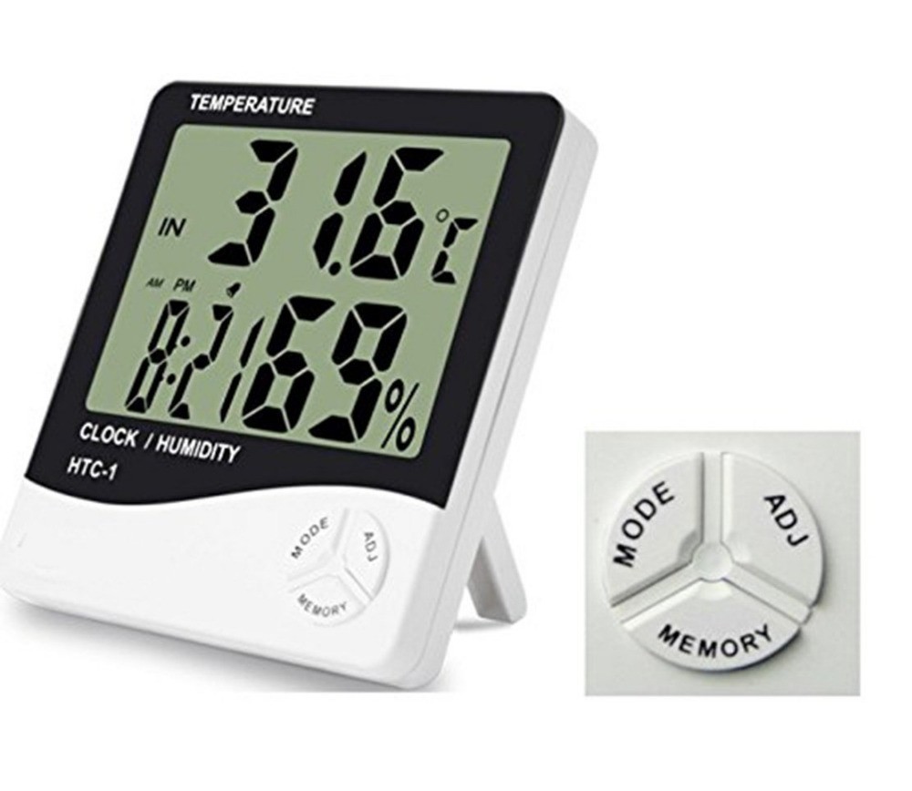 Indoor and Outdoor Digital LCD Thermometer and Hygrometer HTC-1 with Clock