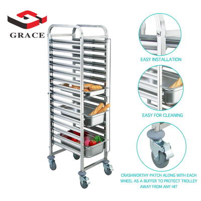 Hotel Restaurant Stainless Steel Service Dismountable Heightened Tray Trolley