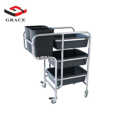 Stainless Steel Hand Push Plate Collection Cart Dinnerware Collection Cart Hotel Restaurant Trolley Dining Cart