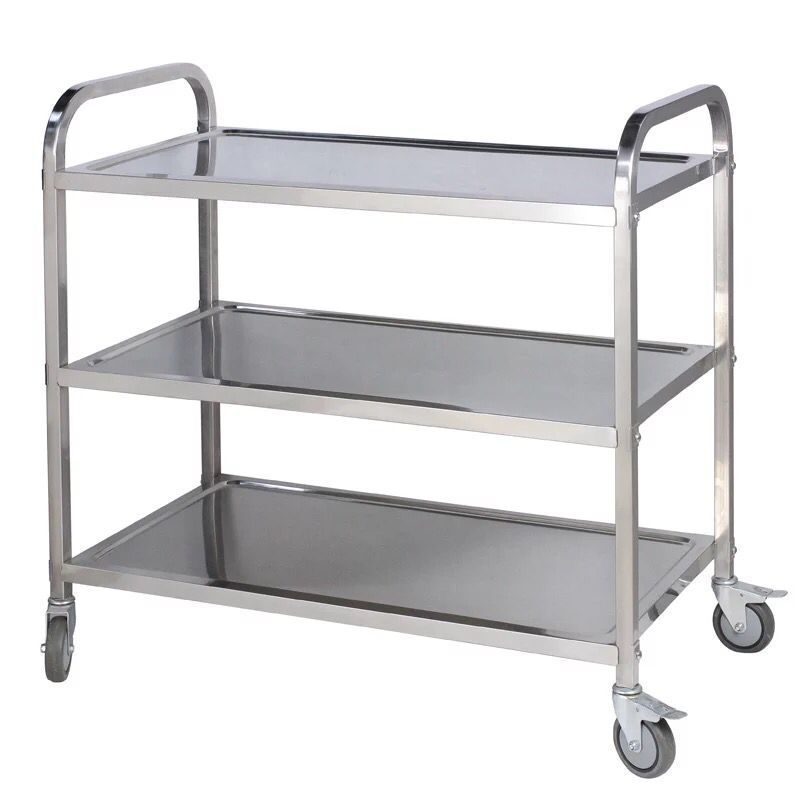 Commercial Restaurant Mobile Stainless Steel Square Tube Cart 3-Layer Food Service Trolleys