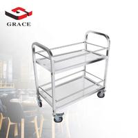 Grace Hand-wheeled Dispenser Cart Portable Floor Stand Restaurant Stainless Steel Wine Cart Double Deck Dining Cart