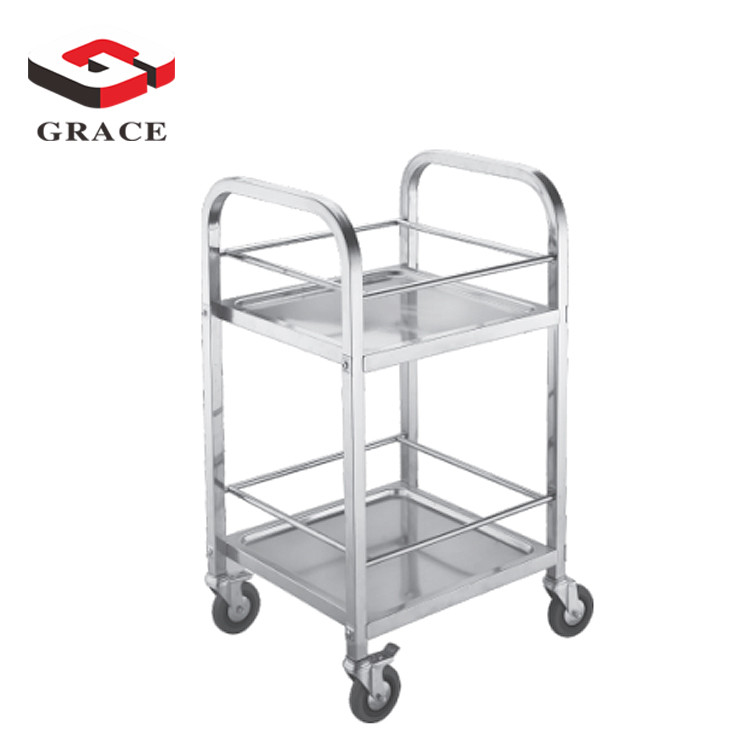 Restaurant food serving 2 Tier stainless steel kitchen service trolley with wheels