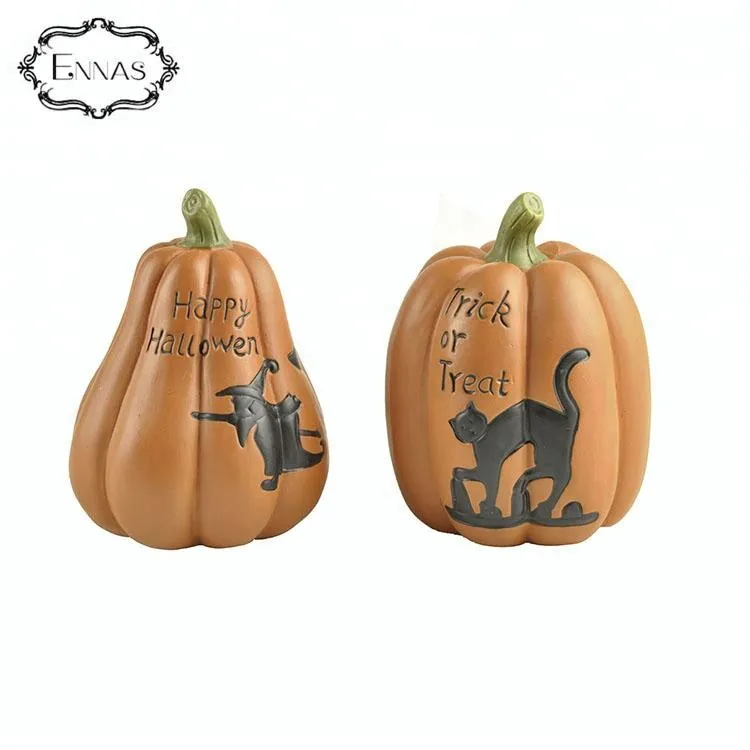 S/2 Pumpkin with Witch & Cat Pattern Resin Crafts