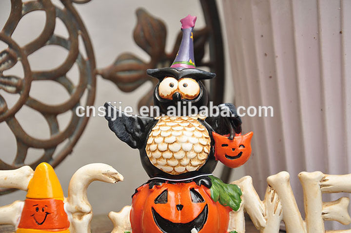 Resin Owl Halloween Decoration Wizard Pumpkin figurine with 
