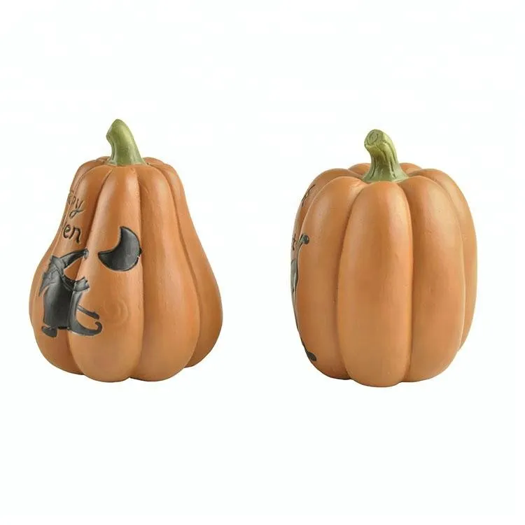 S/2 Pumpkin with Witch & Cat Pattern Resin Crafts