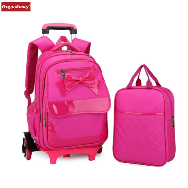 Osgoodway Girls Trolley Backpack Wheeled School Bag Kids Bookbag Set