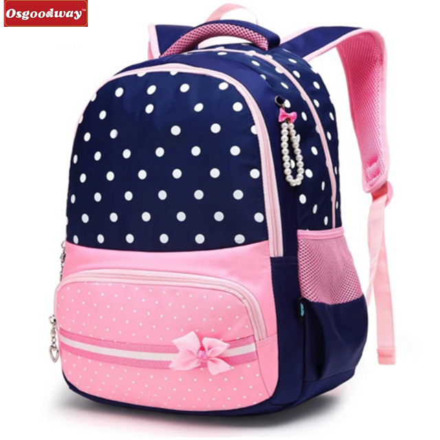 Osgoodway Fashion Beautiful Girls Backpack Pink Bow Decorations Waterproof Nylon School Bag For Girls Cheap Children Bags