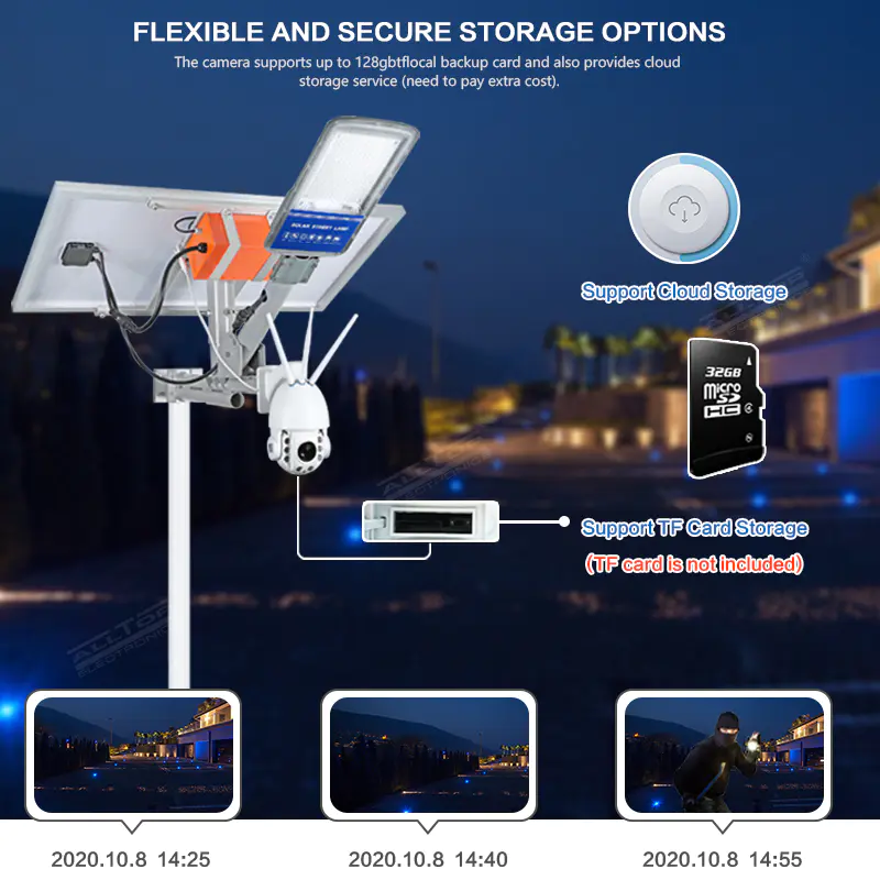 ALLTOP Wireless remote control outdoor solar power supply led street light lamp with cctv ip camera
