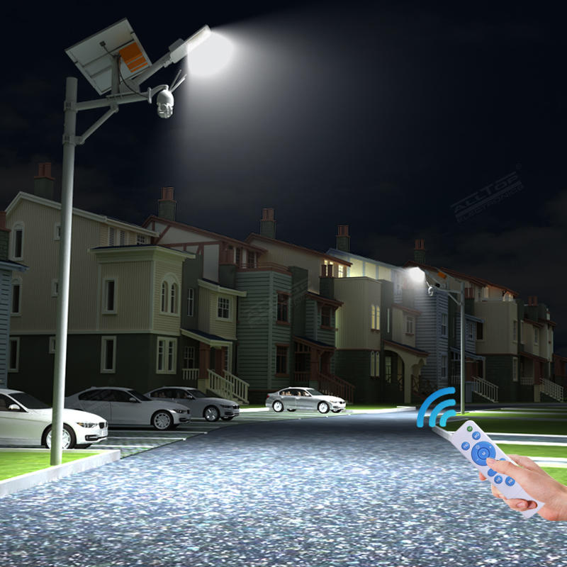 ALLTOP Intelligent cellphone remote control ip65 waterproof smd 80w solar led street light with cctv camera