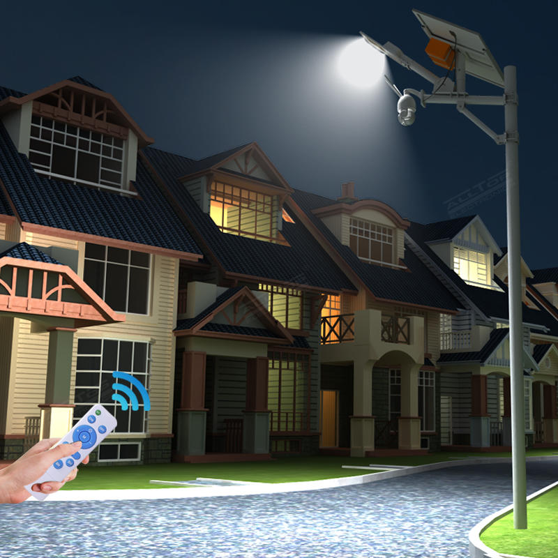 ALLTOP Wireless remote control outdoor solar power supply led street light lamp with cctv ip camera