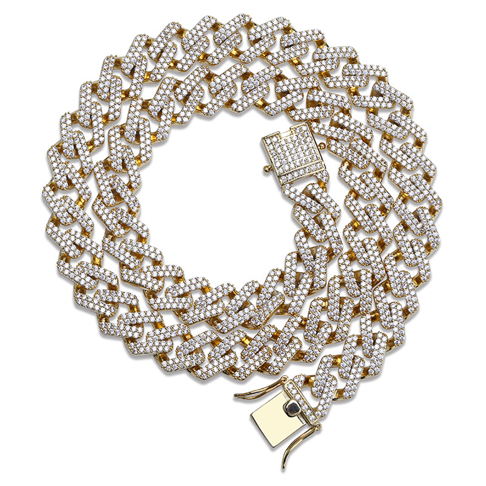 Hip Hop 18K 14K Gold Chain Cuban-Encrusted Zircon Strip Bracelet For Men