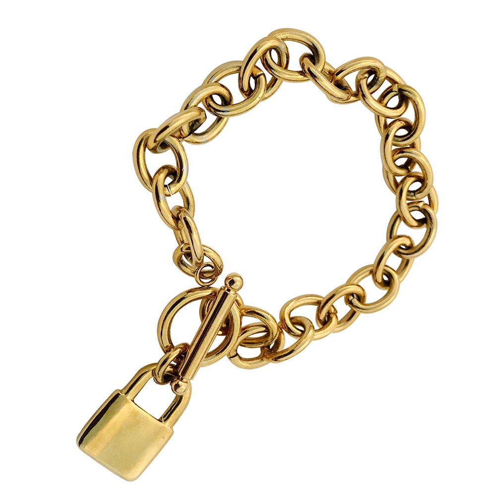 European And American Fashion Street Jewelry, Stainless Steel Lock OT Chain Gold Plated Bracelet