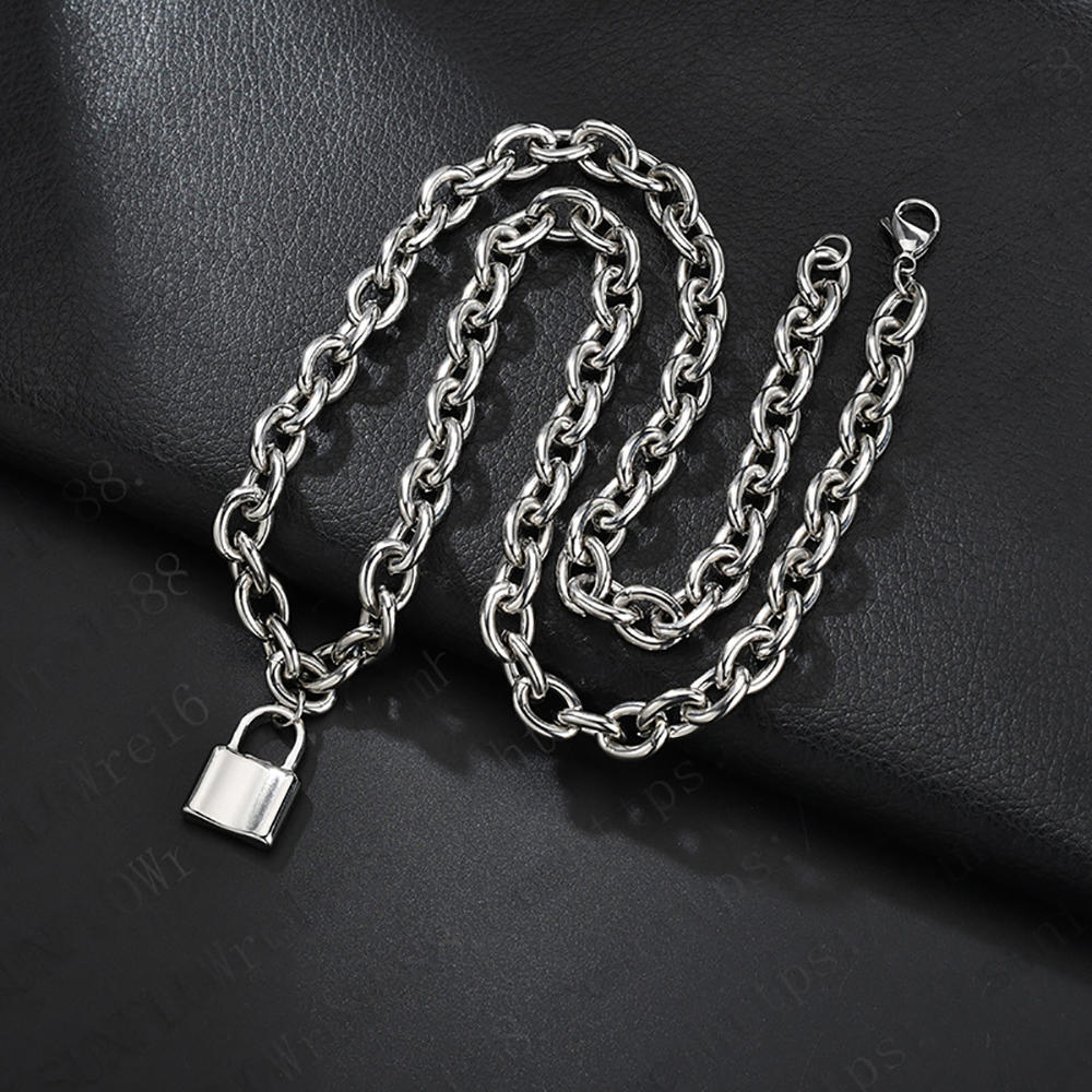 product-BEYALY-Thick Chain Stainless Steel Personalized Lock Bracelet, Ins Cool Style Men And Women -2