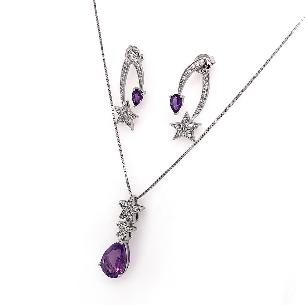 product-BEYALY-Star Purple Stone Wedding Necklace And Bracelet And Earring And Ring Set-img-2