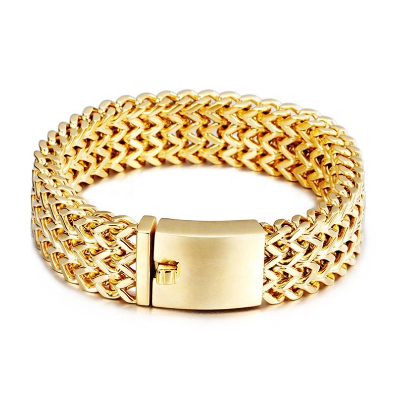 New Stainless Steel Braided Bracelet With 18K Gold Plating, Stainless Steel Jewelry For Men