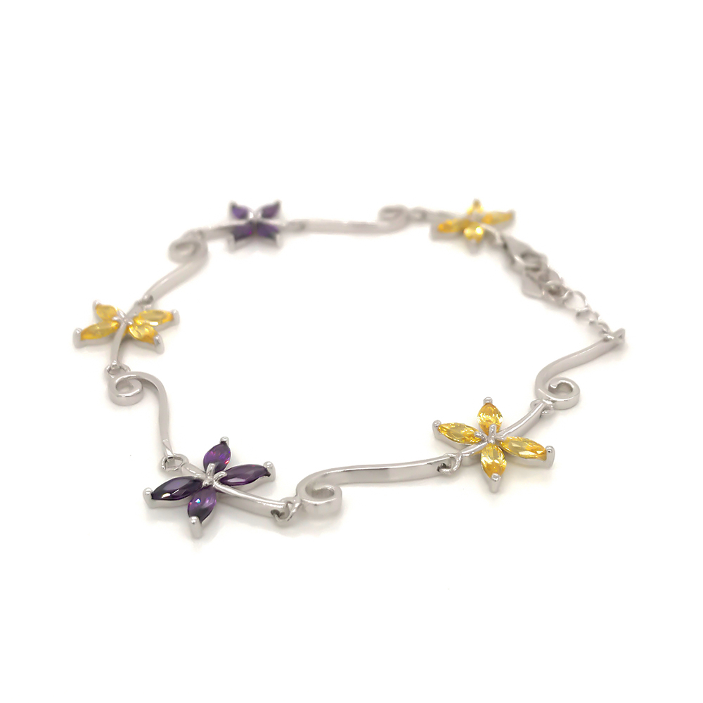 Yellow And Purple Zircon Two-Color Silver Butterfly Bracelet Women