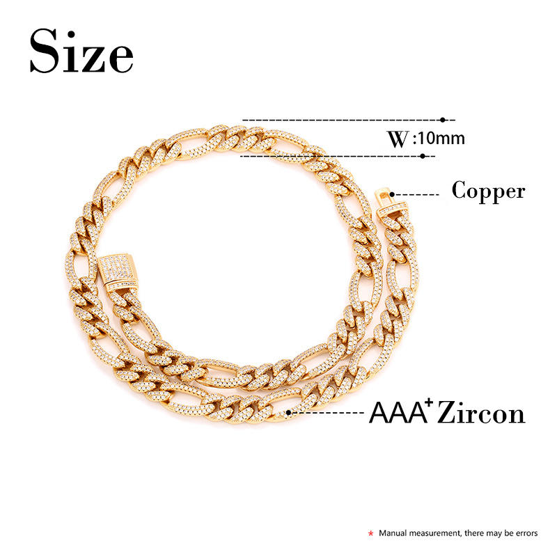 product-14K Gold Chain 10mm Full Pave NK3:1 Figaro Cuban Chain Bracelet Hip Hop-BEYALY-img-3