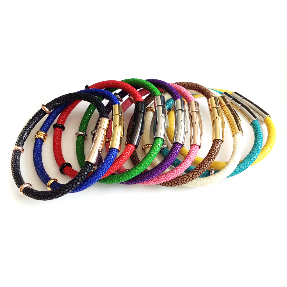 Multi Colored Leather Stingray Gold Plated Bracelet, Leather Stingray Bracelet Jewelry