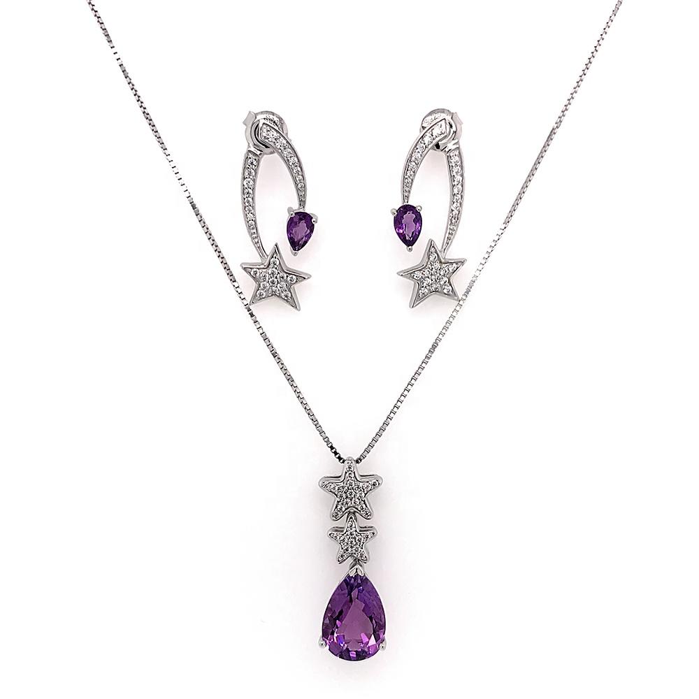 product-Star Purple Stone Wedding Necklace And Bracelet And Earring And Ring Set-BEYALY-img-3