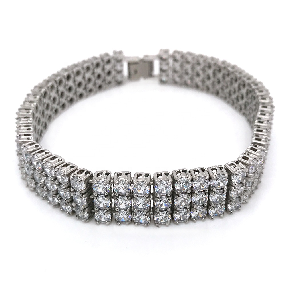 Hiphop Style Men's Stainless Steel Bracelet With Three Rows Of 3A Zircon