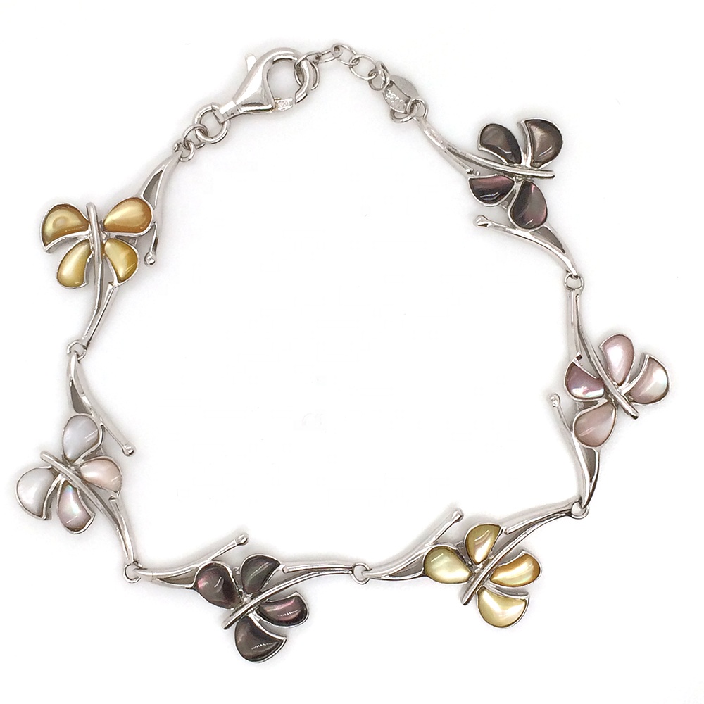 Esthetical Butterfly Flower 925 Sterling Silver Bracelet Made In Italy