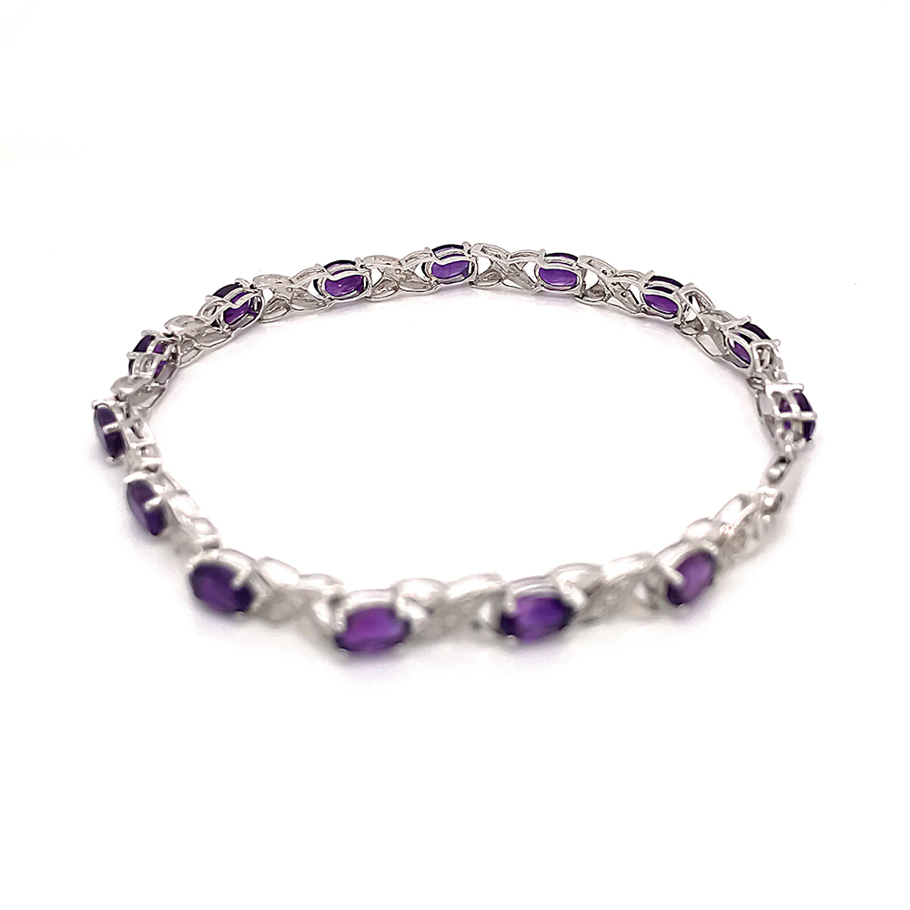 Purple Gem Chain Bracelet For Women, X Letter Silver Bracelet