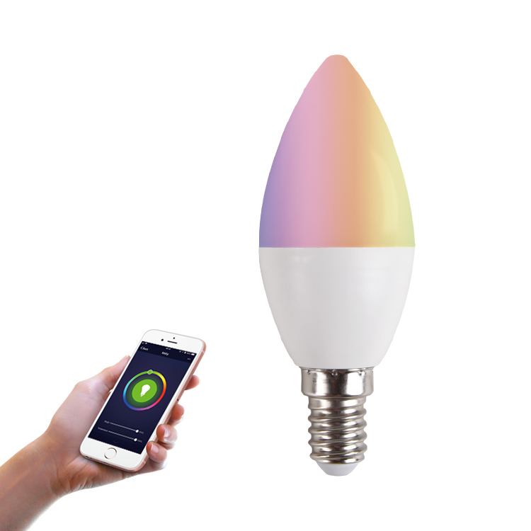 Candle Type Led Bulb E14 Optional Wifi Rgbcw Smart Light led Bulb Controlled By Mobile Phone Software