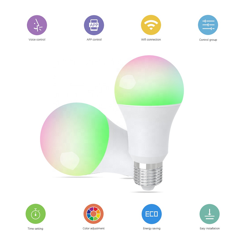 Customized OEM smart wifi bulb APP voice control colorful light bulb E27 7W 9W support Amazon Alexa Google home night light