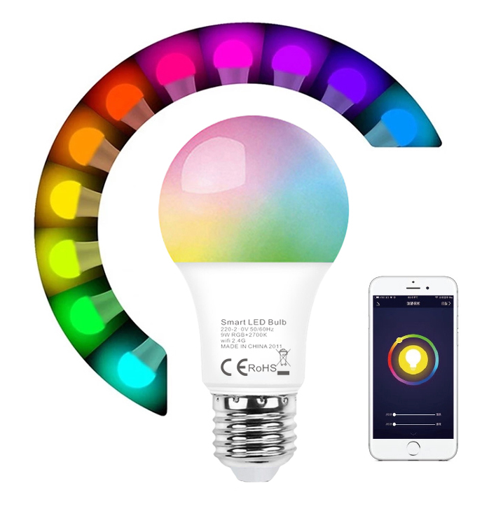 RGB 9W Wifi Smart Led Light Bulb A60 9W E26 E27 B22 Smart Bulb Compatible with Alexa Google