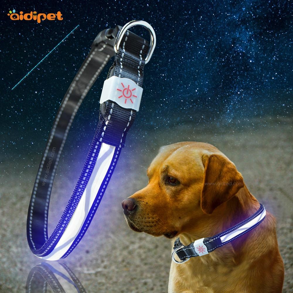 2020 New Pet Supply Luxury Nylon Led Dog Collar Wave Pattern Flashing USB Rechargeable Battery Pet Collar with Led Light
