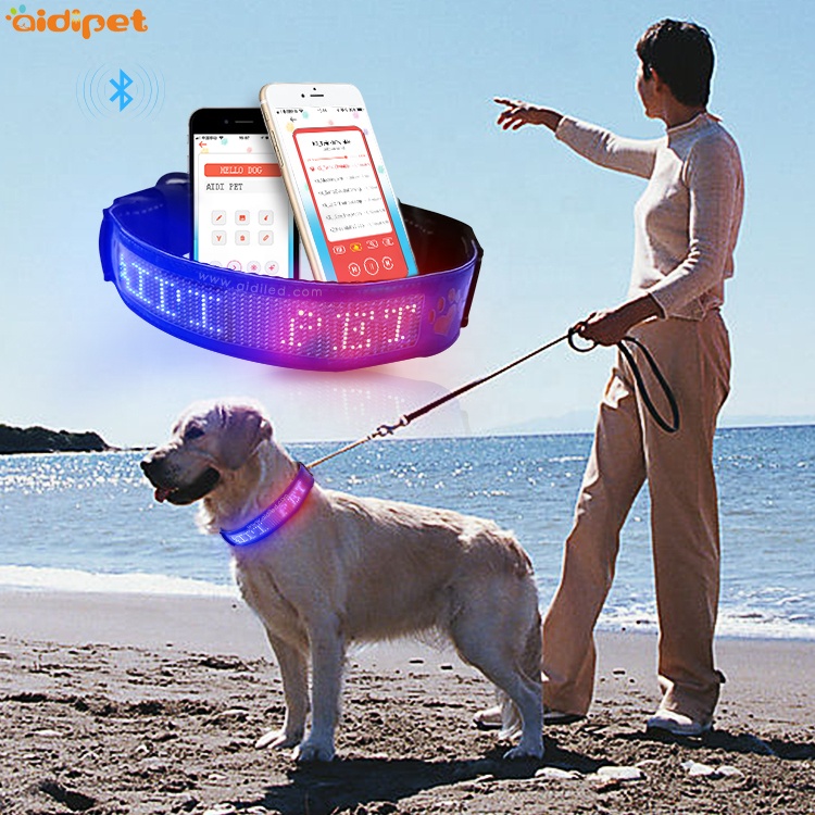 Anti-lost Led Dog Collar with 450mAh Rechargeable Battery GPS Led Screen Text Pet Collar Exporter of Luminous Dog Collar